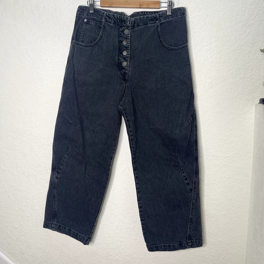Rachel Comey Elkin Jeans Womens 8 Black Gray Barrel Leg Cropped Buckle USA